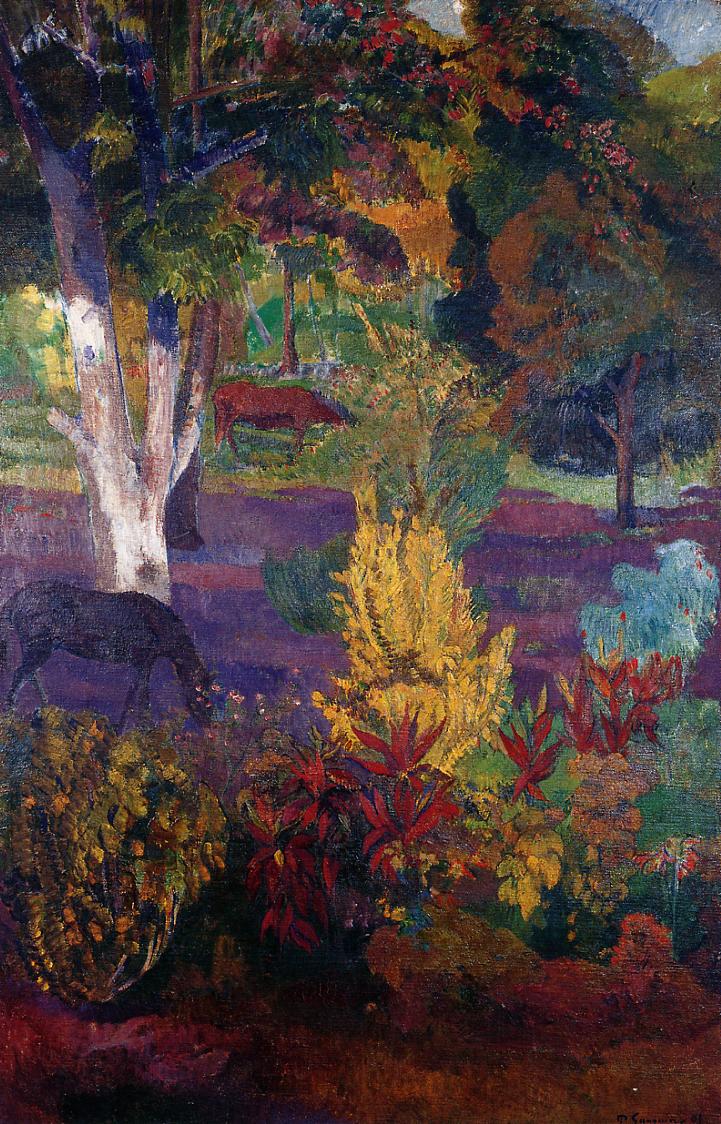 Marquesan Landscape with a Horse - Paul Gauguin Painting